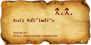 Kuli Kálmán névjegykártya